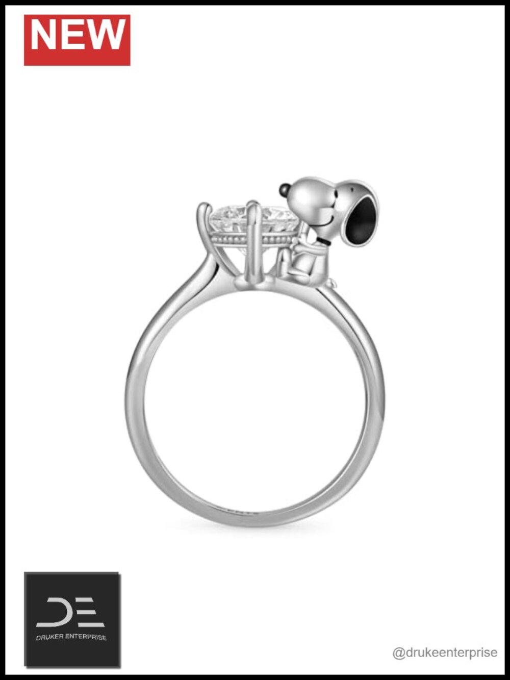 Snoopy Hug Sterling Silver Cubic Zirconia Ring Women's Jewelry Gift